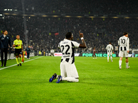 Timothy Weah of Juventus celebrates after scoring during the Serie A match between Juventus and Torino FC at Allianz Stadium in Turin, Italy...