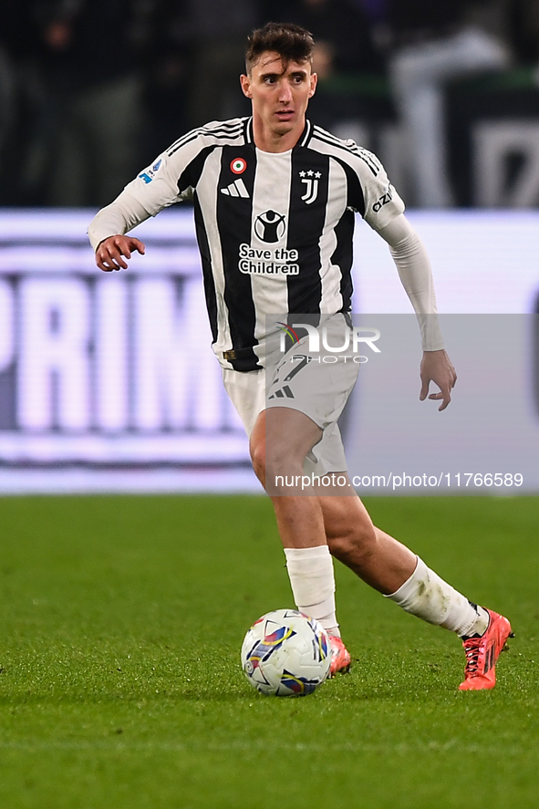 Andrea Cambiaso of Juventus plays during the Serie A match between Juventus and Torino FC at Allianz Stadium in Turin, Italy, on November 9,...