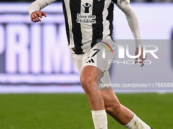 Andrea Cambiaso of Juventus plays during the Serie A match between Juventus and Torino FC at Allianz Stadium in Turin, Italy, on November 9,...