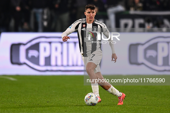 Andrea Cambiaso of Juventus plays during the Serie A match between Juventus and Torino FC at Allianz Stadium in Turin, Italy, on November 9,...