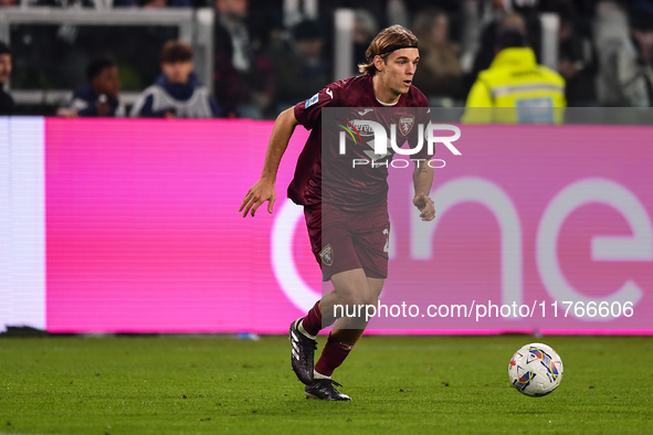 Borna Sosa of Torino plays during the Serie A match between Juventus and Torino FC at Allianz Stadium in Turin, Italy, on November 9, 2024. 