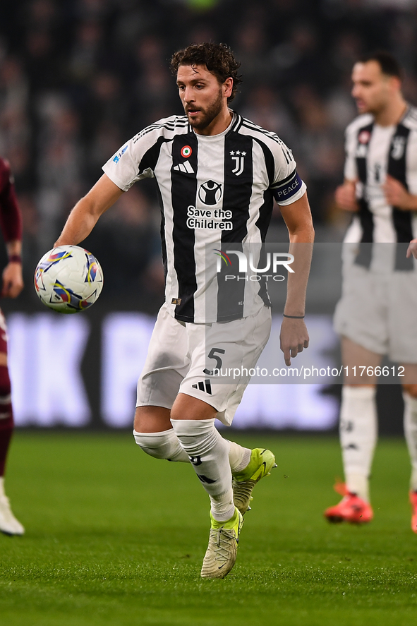 Manuel Locatelli plays during the Serie A match between Juventus and Torino FC at Allianz Stadium in Turin, Italy, on November 9, 2024. 