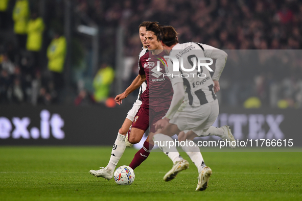 Samuele Ricci of Torino plays during the Serie A match between Juventus and Torino FC at Allianz Stadium in Turin, Italy, on November 9, 202...