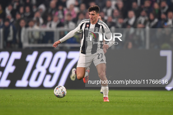 Andrea Cambiaso of Juventus plays during the Serie A match between Juventus and Torino FC at Allianz Stadium in Turin, Italy, on November 9,...