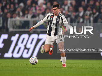 Andrea Cambiaso of Juventus plays during the Serie A match between Juventus and Torino FC at Allianz Stadium in Turin, Italy, on November 9,...