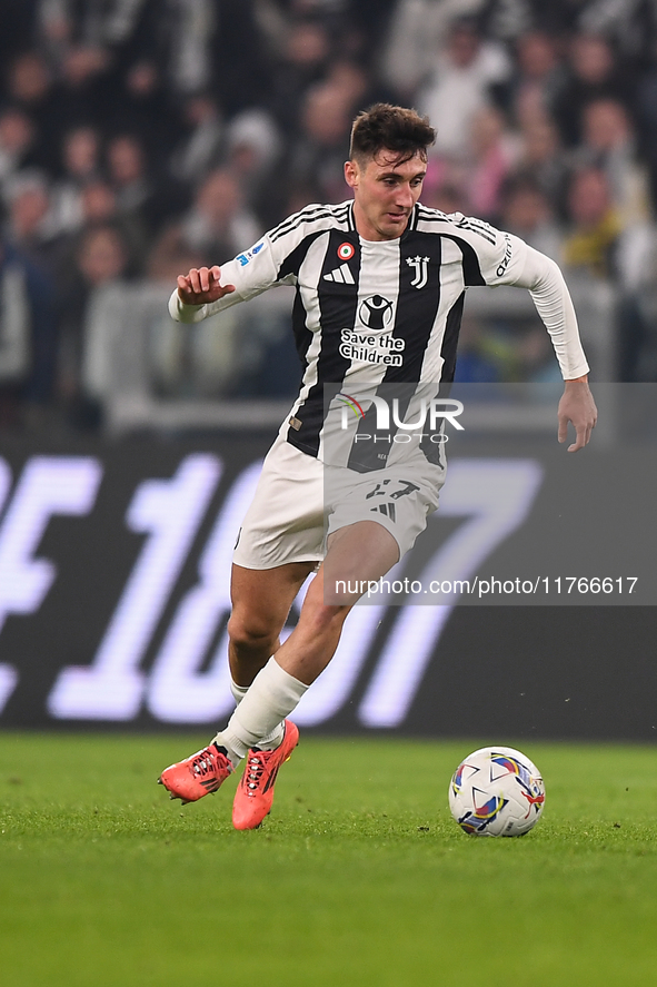 Andrea Cambiaso of Juventus plays during the Serie A match between Juventus and Torino FC at Allianz Stadium in Turin, Italy, on November 9,...