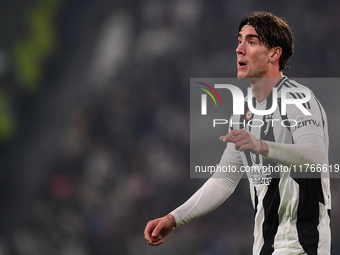 Dusan Vlahovic shows disappointment during the Serie A match between Juventus and Torino FC at Allianz Stadium in Turin, Italy, on November...