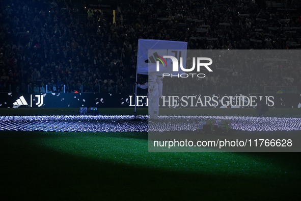 A general view of the NASA light show prior to the Serie A match between Juventus and Torino at Juventus Stadium in Turin, Italy, on Novembe...