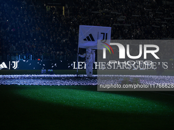 A general view of the NASA light show prior to the Serie A match between Juventus and Torino at Juventus Stadium in Turin, Italy, on Novembe...