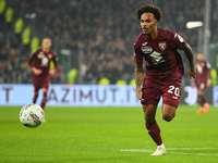 Valentino Lazaro of Torino plays during the Serie A match between Juventus and Torino FC at Allianz Stadium in Turin, on November 9, 2024. (