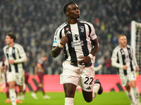 Timothy Weah of Juventus celebrates after scoring during the Serie A match between Juventus and Torino FC at Allianz Stadium in Turin, Italy...