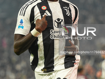 Timothy Weah of Juventus celebrates after scoring during the Serie A match between Juventus and Torino FC at Allianz Stadium in Turin, Italy...