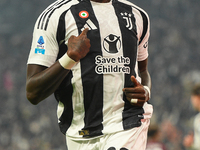 Timothy Weah of Juventus celebrates after scoring during the Serie A match between Juventus and Torino FC at Allianz Stadium in Turin, Italy...