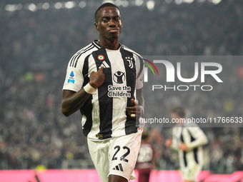 Timothy Weah of Juventus celebrates after scoring during the Serie A match between Juventus and Torino FC at Allianz Stadium in Turin, Italy...