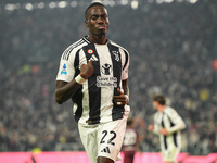 Timothy Weah of Juventus celebrates after scoring during the Serie A match between Juventus and Torino FC at Allianz Stadium in Turin, Italy...