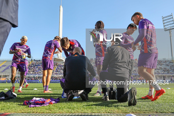 Players of Fiorentina play in the Italian Serie A football match between Fiorentina and Hellas Verona at the Artemio Franchi Stadium in Flor...