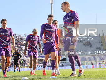 Players of Fiorentina play in the Italian Serie A football match between Fiorentina and Hellas Verona at the Artemio Franchi Stadium in Flor...