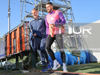 Cristiano Biraghi enters the field during the Italian Serie A football match between Fiorentina and Hellas Verona in Florence, Italy, on Nov...