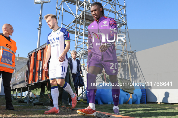 Moise Kean enters the field during the Italian Serie A football match between Fiorentina and Hellas Verona at the Artemio Franchi Stadium in...