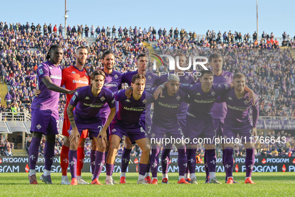 Fiorentina players pose for a team photo prior to the Italian Serie A football match between Fiorentina and Hellas Verona at the Artemio Fra...