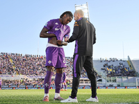 Moise Kean participates in the Italian Serie A football match between Fiorentina and Hellas Verona at the Artemio Franchi Stadium in Florenc...