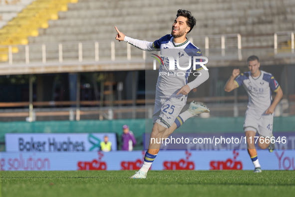 Serdar celebrates after scoring his team's goal during the Italian Serie A football match between Fiorentina and Hellas Verona at the Artemi...