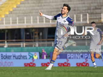 Serdar celebrates after scoring his team's goal during the Italian Serie A football match between Fiorentina and Hellas Verona at the Artemi...