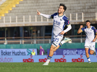 Serdar celebrates after scoring his team's goal during the Italian Serie A football match between Fiorentina and Hellas Verona at the Artemi...