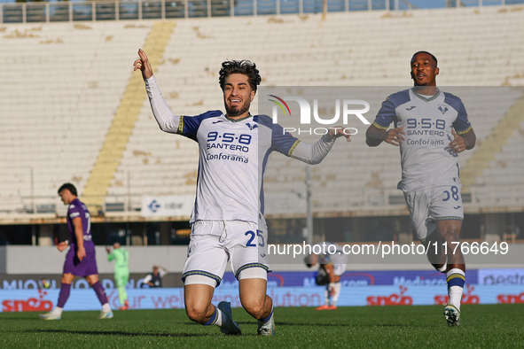 Serdar celebrates after scoring his team's goal during the Italian Serie A football match between Fiorentina and Hellas Verona at the Artemi...