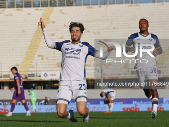 Serdar celebrates after scoring his team's goal during the Italian Serie A football match between Fiorentina and Hellas Verona at the Artemi...