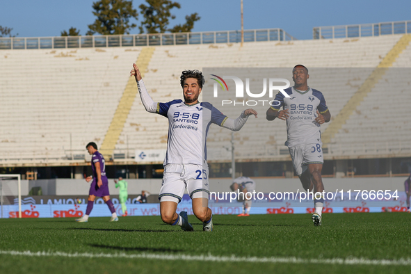 Serdar celebrates after scoring his team's goal during the Italian Serie A football match between Fiorentina and Hellas Verona at the Artemi...