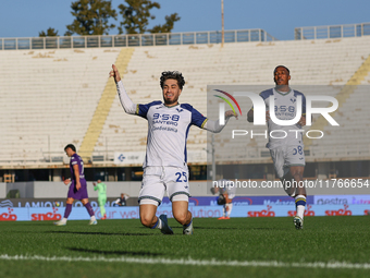 Serdar celebrates after scoring his team's goal during the Italian Serie A football match between Fiorentina and Hellas Verona at the Artemi...