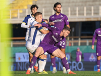 Yacine Adli and Robin Gosens participate in the Italian Serie A football match between Fiorentina and Hellas Verona at the Artemio Franchi S...