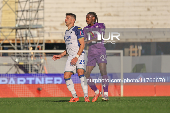 Moise Kean participates in the Italian Serie A football match between Fiorentina and Hellas Verona in Florence, Italy, on November 10, 2024,...