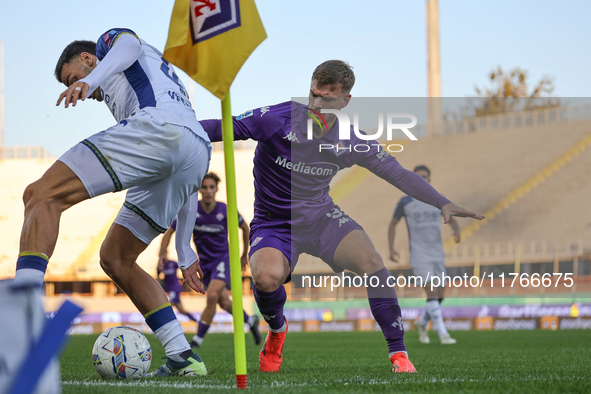 Coppola and Lucas Beltran participate in the Italian Serie A football match between Fiorentina and Hellas Verona in Florence, Italy, on Nove...