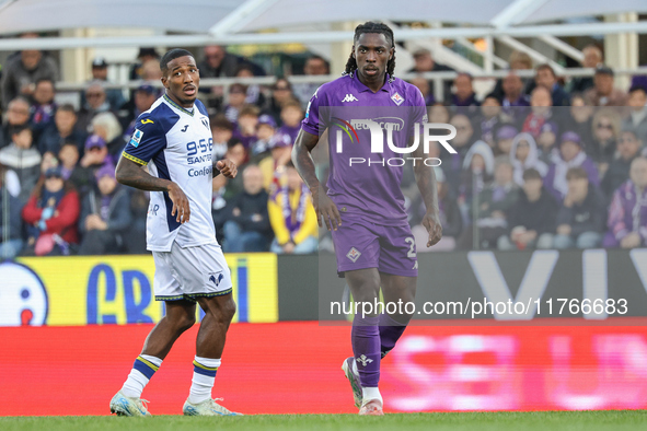 Moise Kean participates in the Italian Serie A football match between Fiorentina and Hellas Verona in Florence, Italy, on November 10, 2024,...