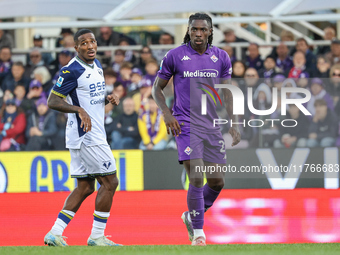 Moise Kean participates in the Italian Serie A football match between Fiorentina and Hellas Verona in Florence, Italy, on November 10, 2024,...