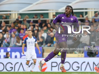 Moise Kean participates in the Italian Serie A football match between Fiorentina and Hellas Verona in Florence, Italy, on November 10, 2024,...