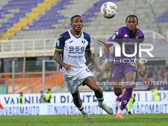 Duda and Christian Kouame participate in the Italian Serie A football match between Fiorentina and Hellas Verona in Florence, Italy, on Nove...