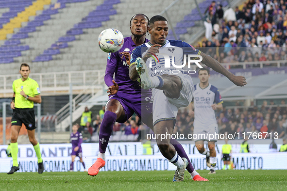 Duda and Christian Kouame participate in the Italian Serie A football match between Fiorentina and Hellas Verona in Florence, Italy, on Nove...