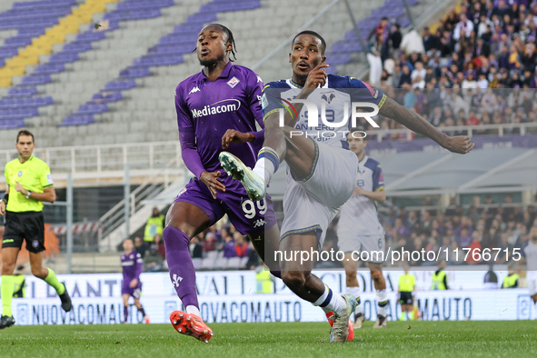 Duda and Christian Kouame participate in the Italian Serie A football match between Fiorentina and Hellas Verona in Florence, Italy, on Nove...