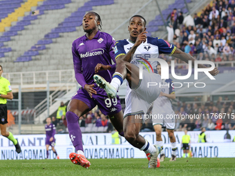 Duda and Christian Kouame participate in the Italian Serie A football match between Fiorentina and Hellas Verona in Florence, Italy, on Nove...