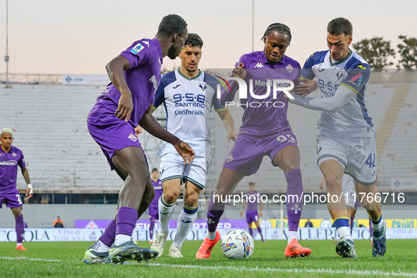 Christian Kouame controls the ball during the Italian Serie A football match between Fiorentina and Hellas Verona in Florence, Italy, on Nov...