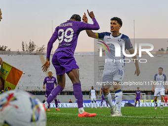 Christian Kouame participates in the Italian Serie A football match between Fiorentina and Hellas Verona at the Artemio Franchi Stadium in F...