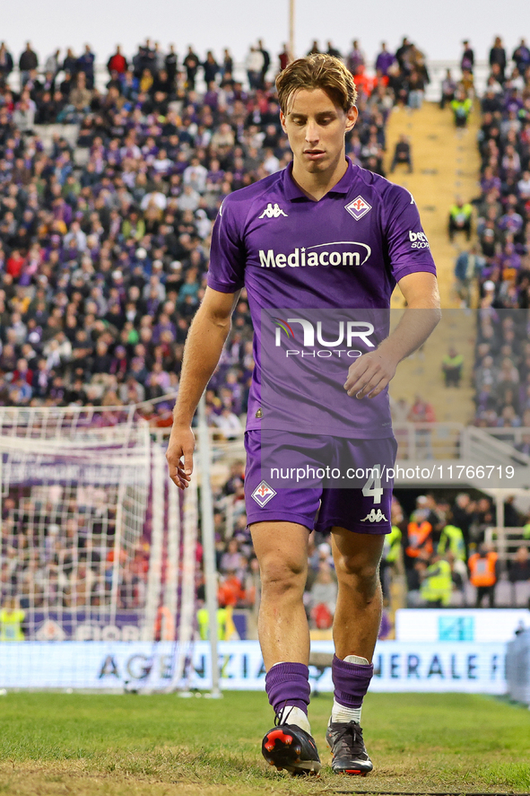 Edoardo Bove participates in the Italian Serie A football match between Fiorentina and Hellas Verona in Florence, Italy, on November 10, 202...