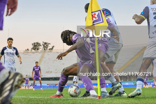 Moise Kean is near the corner during the Italian Serie A football match between Fiorentina and Hellas Verona at the Artemio Franchi Stadium...