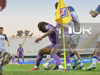 Moise Kean is near the corner during the Italian Serie A football match between Fiorentina and Hellas Verona at the Artemio Franchi Stadium...