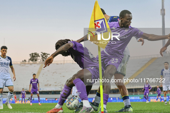 Moise Kean is near the corner during the Italian Serie A football match between Fiorentina and Hellas Verona at the Artemio Franchi Stadium...