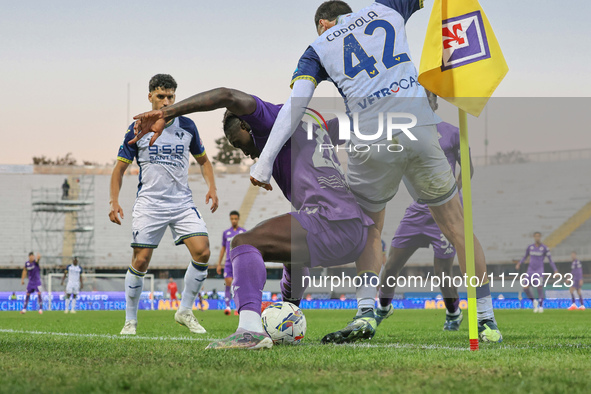 Moise Kean is near the corner during the Italian Serie A football match between Fiorentina and Hellas Verona at the Artemio Franchi Stadium...