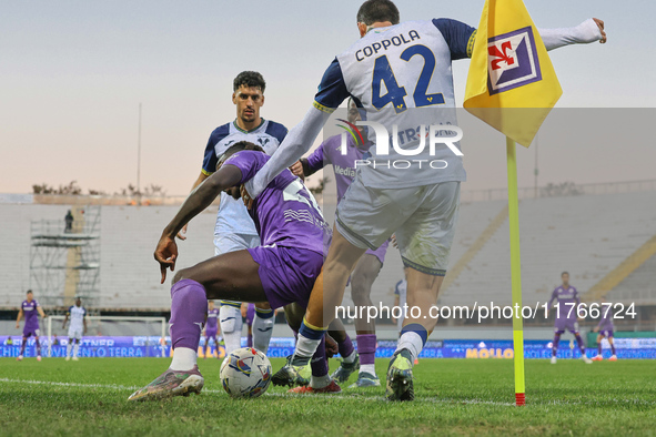 Moise Kean is near the corner during the Italian Serie A football match between Fiorentina and Hellas Verona at the Artemio Franchi Stadium...